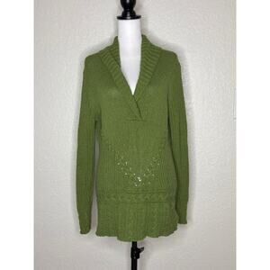 VTG Y2K Twilight Bella Swan Old Navy Cable Knit Green XL V Neck Boho Sweater